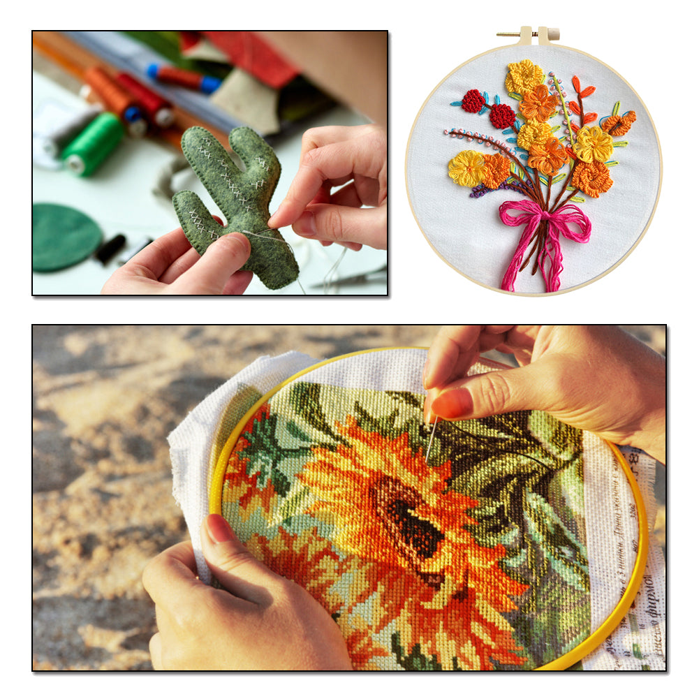 Fragrant Flower Bouquet - DIY Embroidery Cross Stitch Kit with Pattern Cotton Threads Needles Hoop 30x30CM/11.81x11.81in