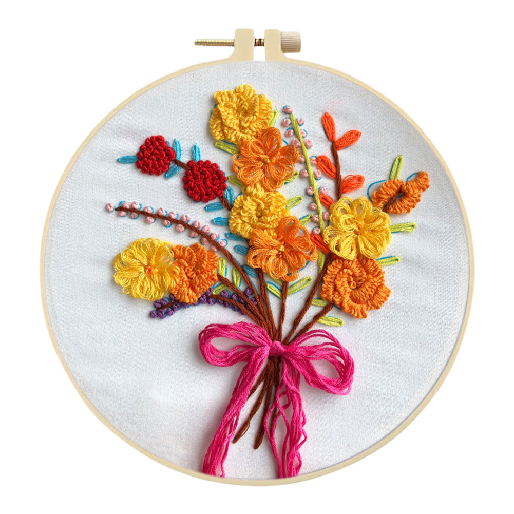 Fragrant Flower Bouquet - DIY Embroidery Cross Stitch Kit with Pattern Cotton Threads Needles Hoop 30x30CM/11.81x11.81in