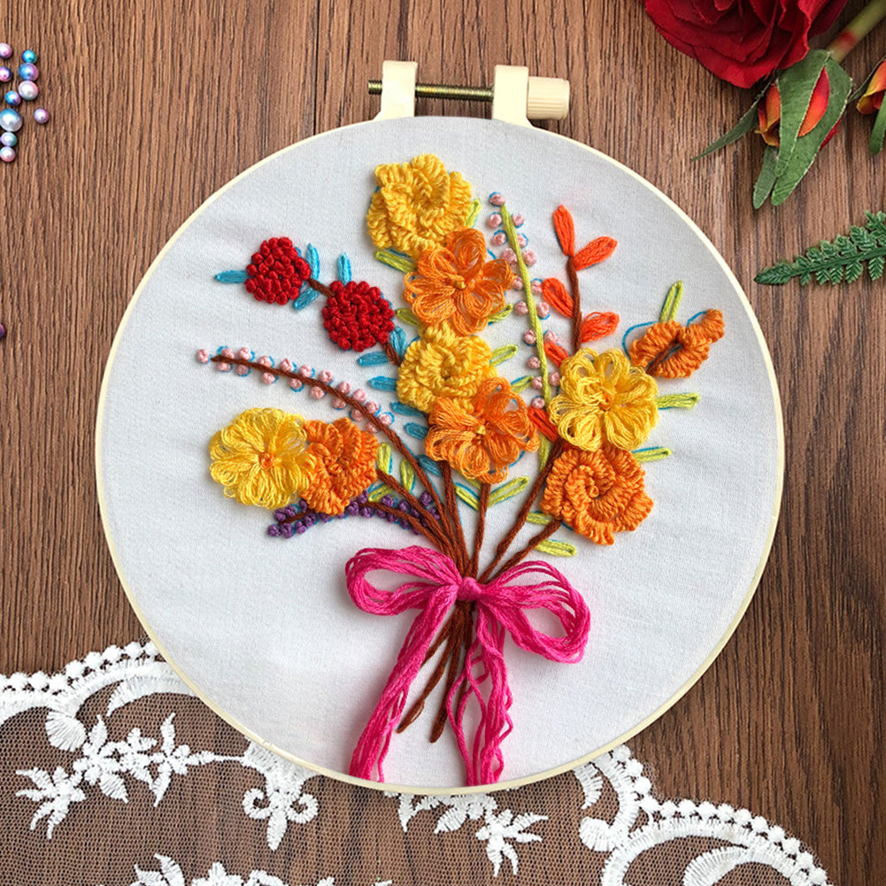 Fragrant Flower Bouquet - DIY Embroidery Cross Stitch Kit with Pattern Cotton Threads Needles Hoop 30x30CM/11.81x11.81in