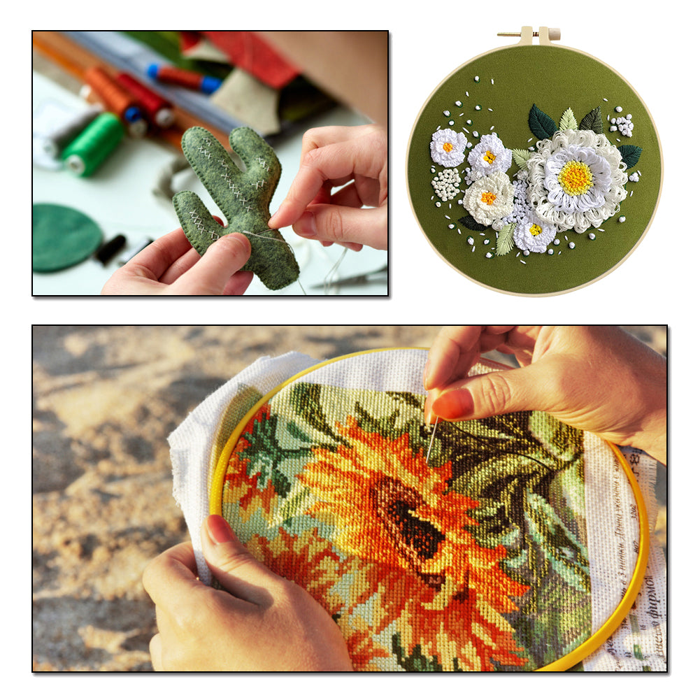 Fresh Flower Bouquet - DIY Embroidery Cross Stitch Kit with Pattern Cotton Threads Needles Hoop 30x30CM/11.81x11.81in