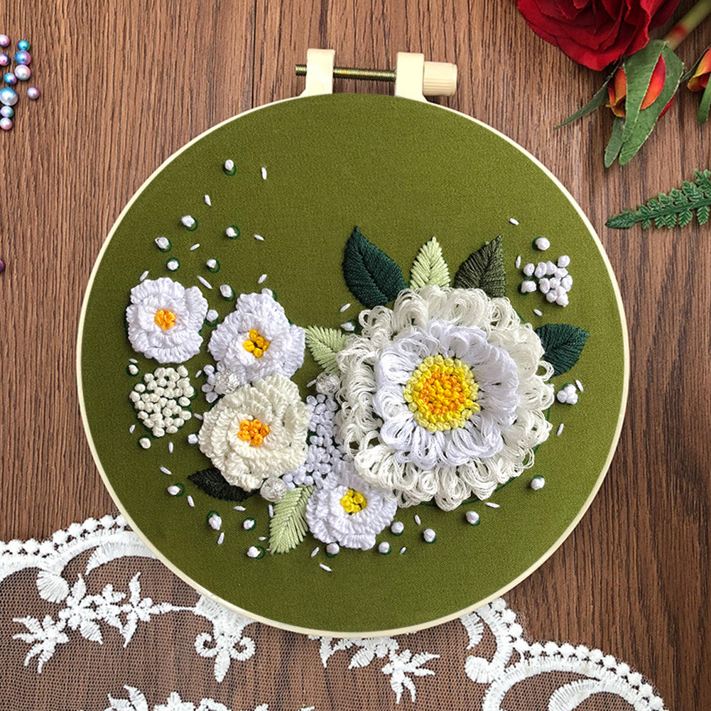 Fresh Flower Bouquet - DIY Embroidery Cross Stitch Kit with Pattern Cotton Threads Needles Hoop 30x30CM/11.81x11.81in