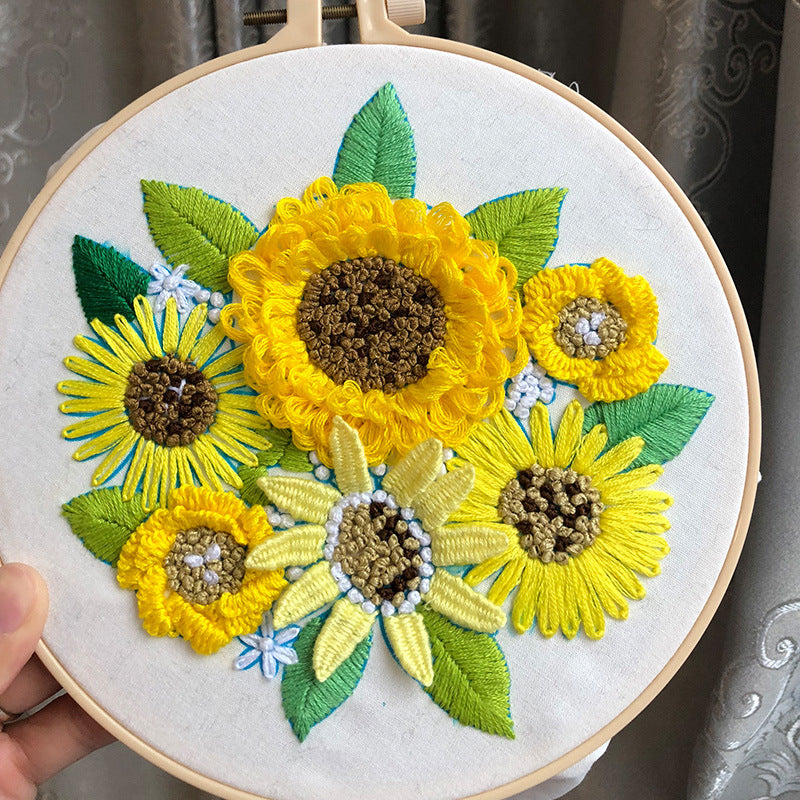 Gorgeous Sunflower - DIY Embroidery Cross Stitch Kit with Pattern Cotton Threads Needles Hoop 30x30CM/11.81x11.81in