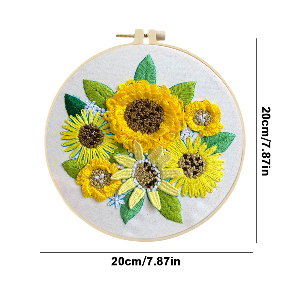 Gorgeous Sunflower - DIY Embroidery Cross Stitch Kit with Pattern Cotton Threads Needles Hoop 30x30CM/11.81x11.81in