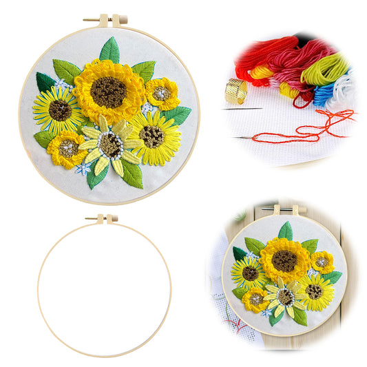 Gorgeous Sunflower - DIY Embroidery Cross Stitch Kit with Pattern Cotton Threads Needles Hoop 30x30CM/11.81x11.81in