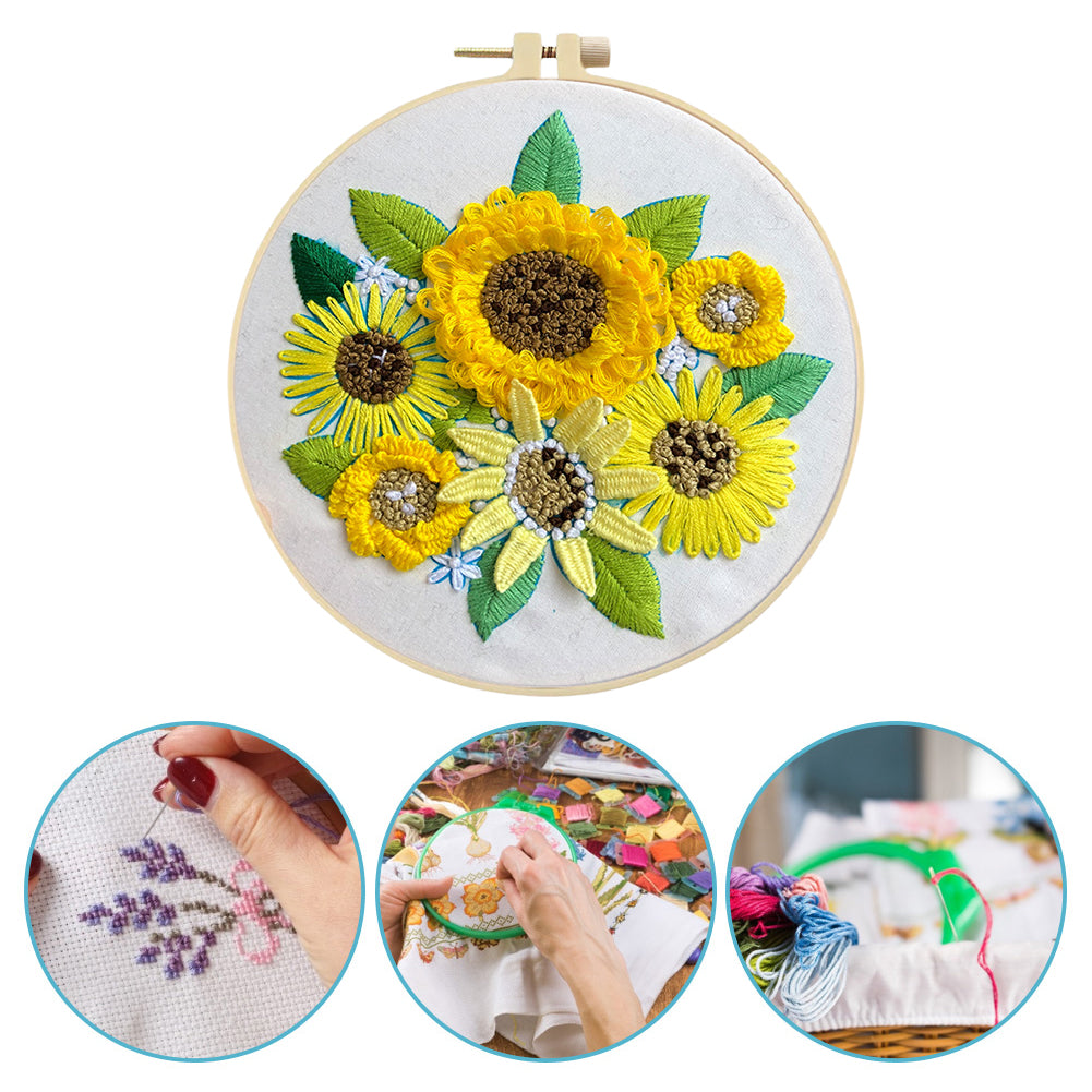 Gorgeous Sunflower - DIY Embroidery Cross Stitch Kit with Pattern Cotton Threads Needles Hoop 30x30CM/11.81x11.81in