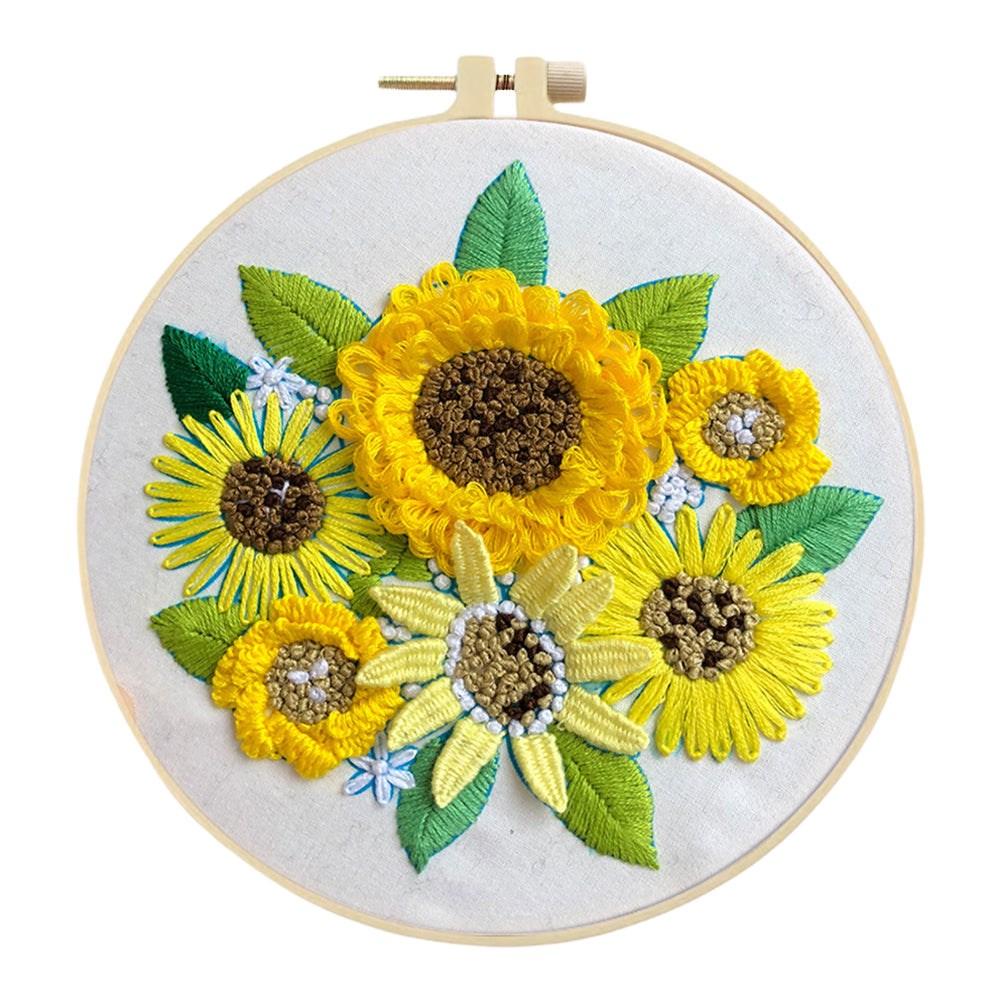Gorgeous Sunflower - DIY Embroidery Cross Stitch Kit with Pattern Cotton Threads Needles Hoop 30x30CM/11.81x11.81in