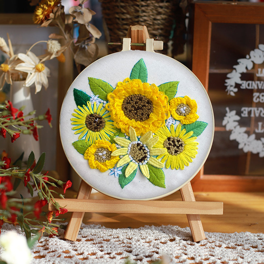 Gorgeous Sunflower - DIY Embroidery Cross Stitch Kit with Pattern Cotton Threads Needles Hoop 30x30CM/11.81x11.81in