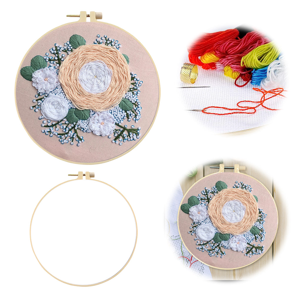 Elegant Wreath - DIY Embroidery Cross Stitch Kit with Pattern Cotton Threads Needles Hoop 30x30CM/11.81x11.81in