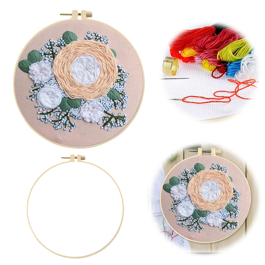 Elegant Wreath - DIY Embroidery Cross Stitch Kit with Pattern Cotton Threads Needles Hoop 30x30CM/11.81x11.81in