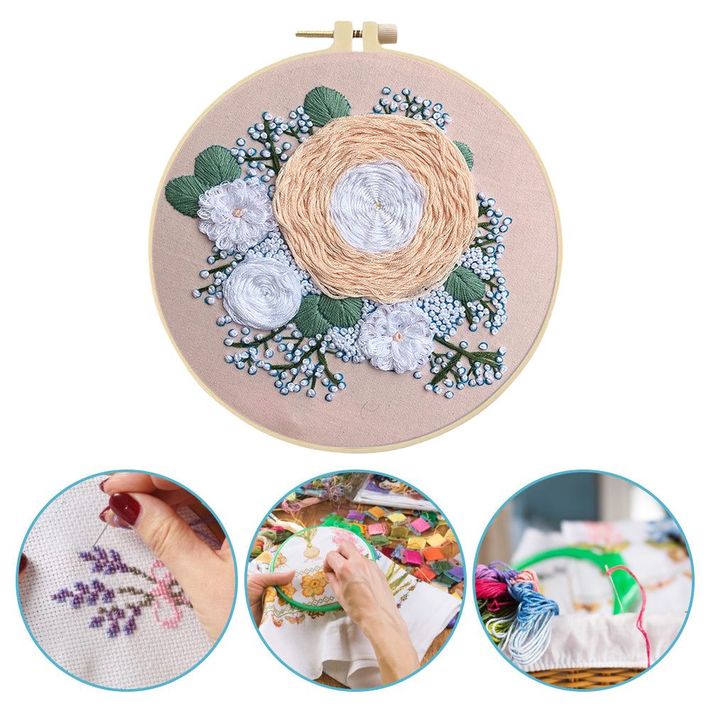 Elegant Wreath - DIY Embroidery Cross Stitch Kit with Pattern Cotton Threads Needles Hoop 30x30CM/11.81x11.81in