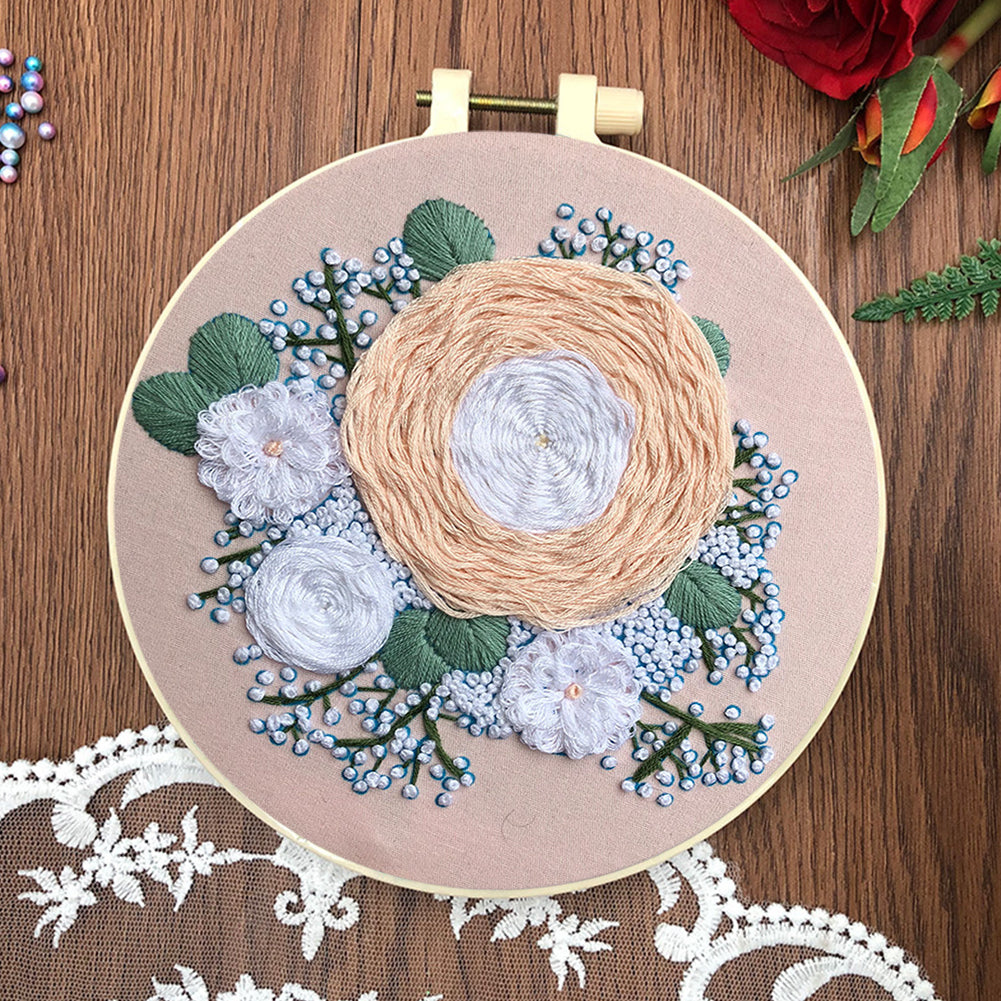 Elegant Wreath - DIY Embroidery Cross Stitch Kit with Pattern Cotton Threads Needles Hoop 30x30CM/11.81x11.81in