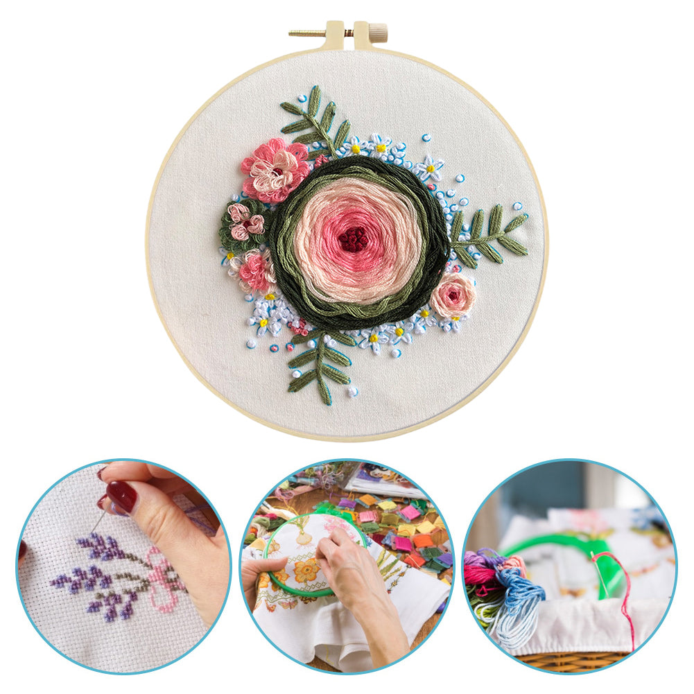 Fragrant Memory Wreath - DIY Embroidery Cross Stitch Kit with Pattern Cotton Threads Needles Hoop 30x30CM/11.81x11.81in