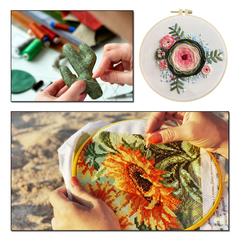Fragrant Memory Wreath - DIY Embroidery Cross Stitch Kit with Pattern Cotton Threads Needles Hoop 30x30CM/11.81x11.81in