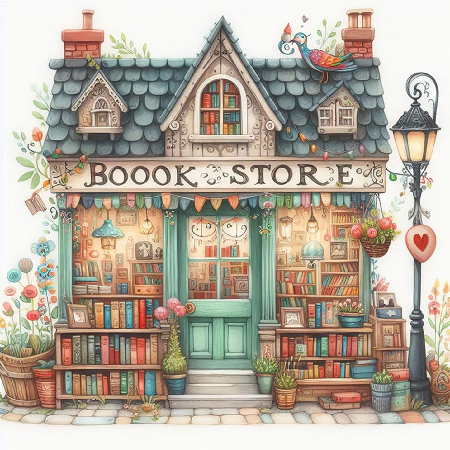 Bookstore - Full 11CT Stamped Cross Stitch 50x50CM - Huacan