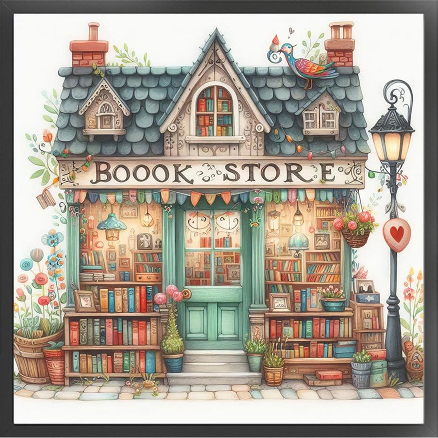 Bookstore - Full 11CT Stamped Cross Stitch 50x50CM - Huacan