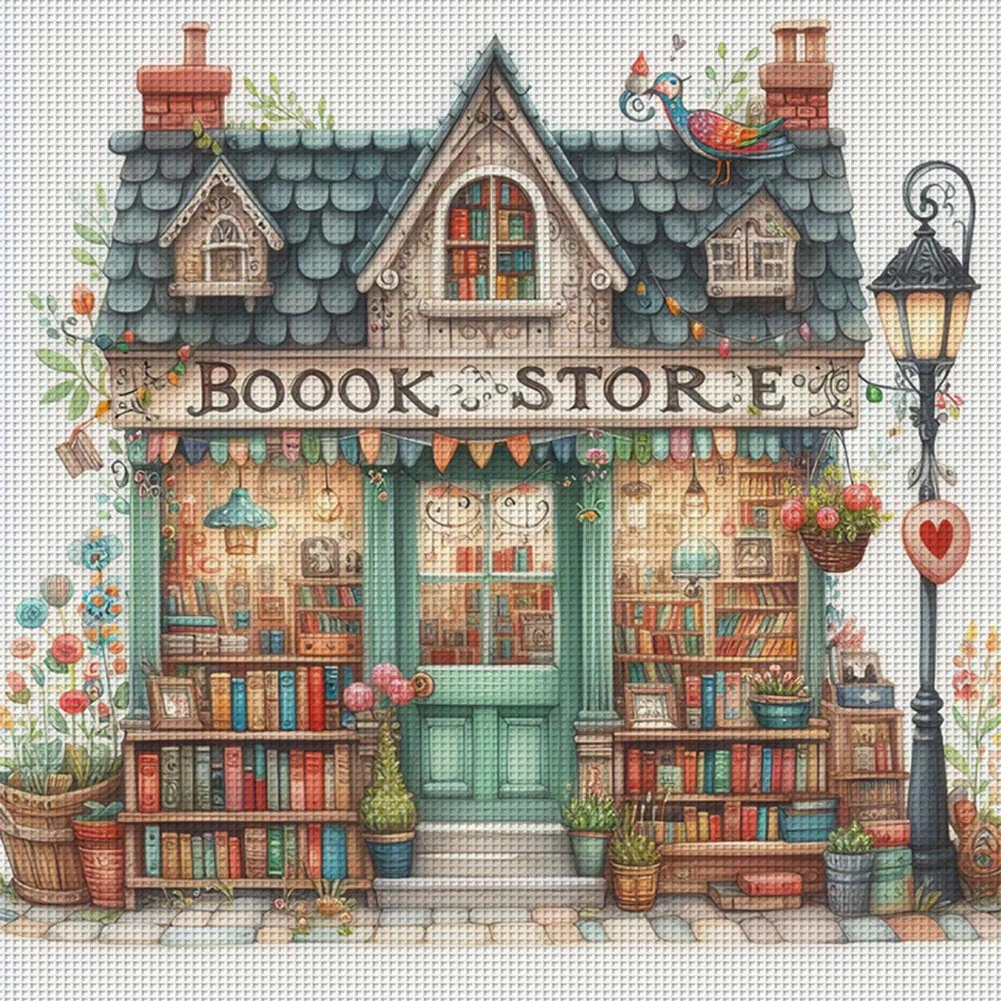 Bookstore - Full 11CT Stamped Cross Stitch 50x50CM - Huacan