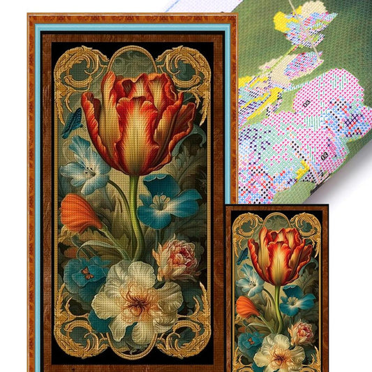 Vintage Flowers - Full 11CT Stamped Cross Stitch 40x75CM - Huacan
