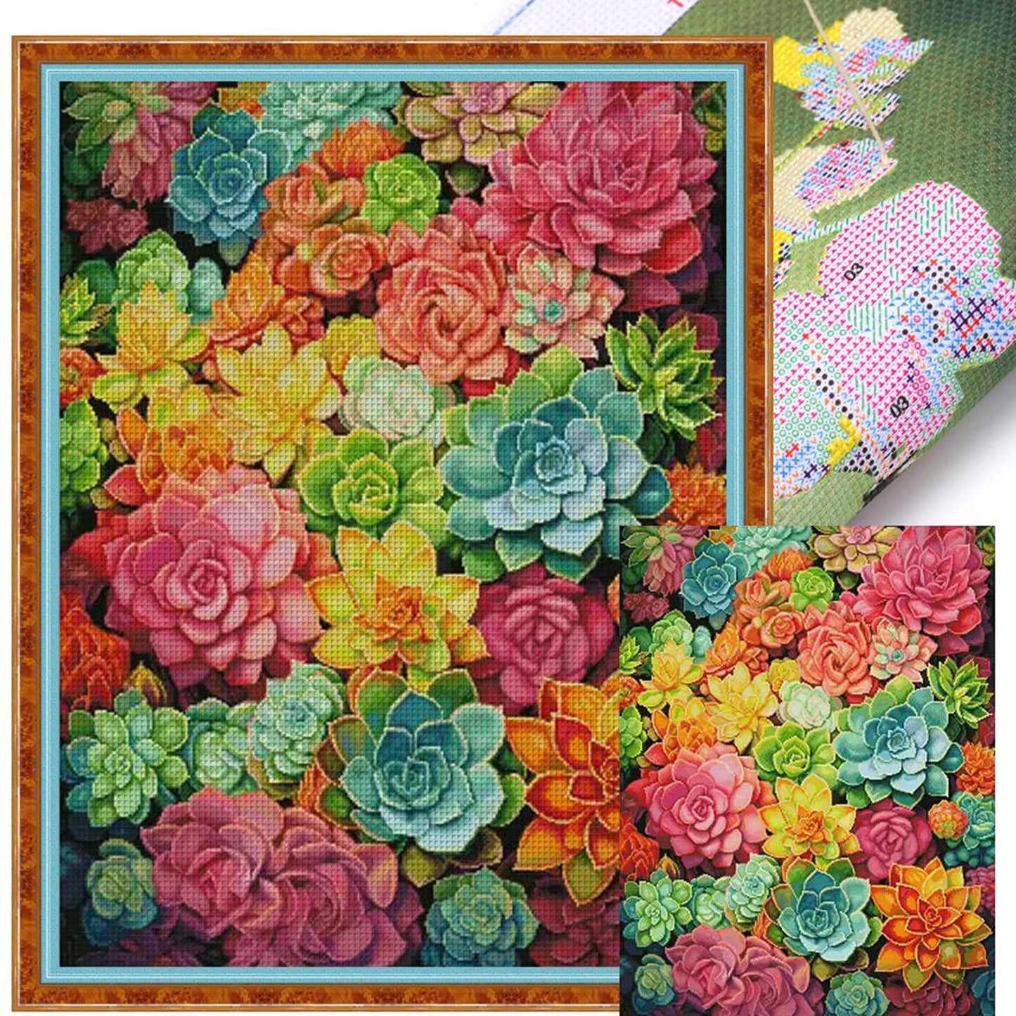 Colorful Succulents - Full 14CT Stamped Cross Stitch 60x75CM - Spring Egyptian Cotton