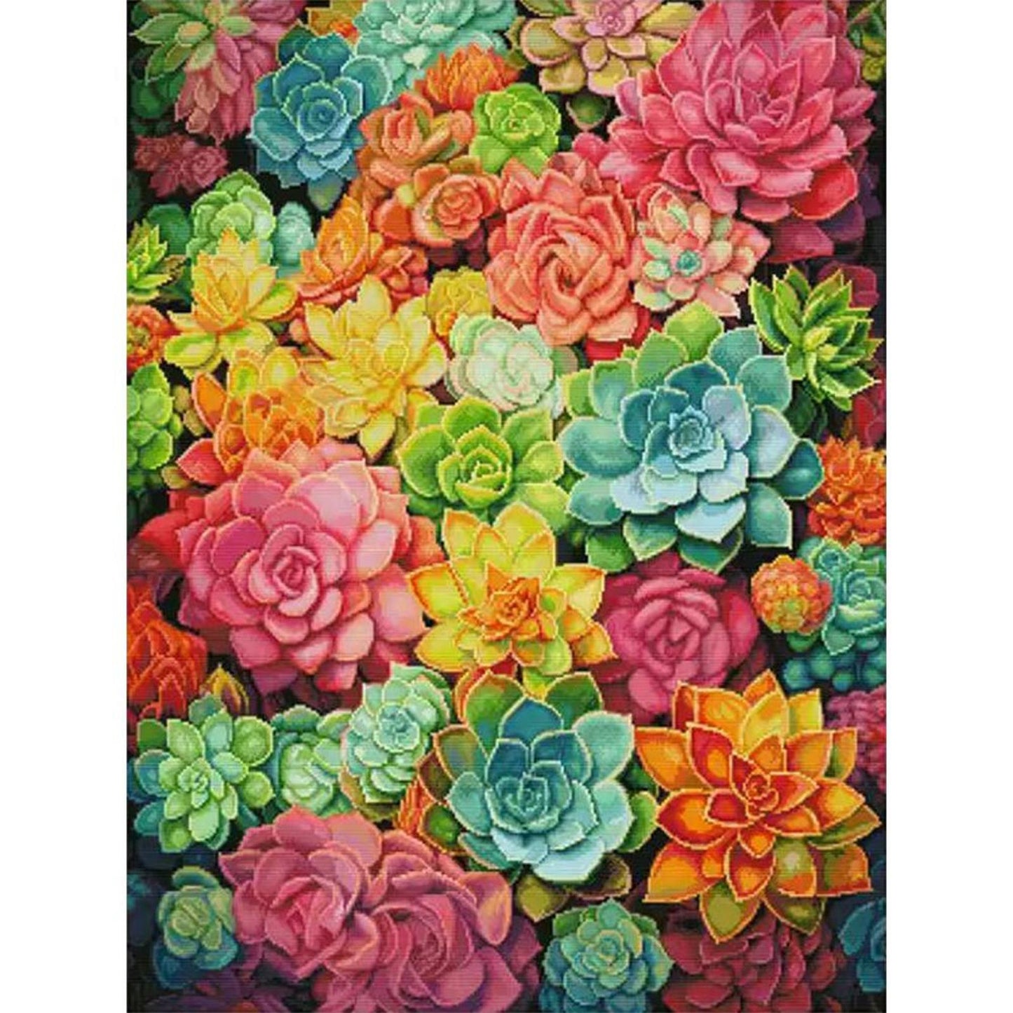 Colorful Succulents - Full 14CT Stamped Cross Stitch 60x75CM - Spring Egyptian Cotton