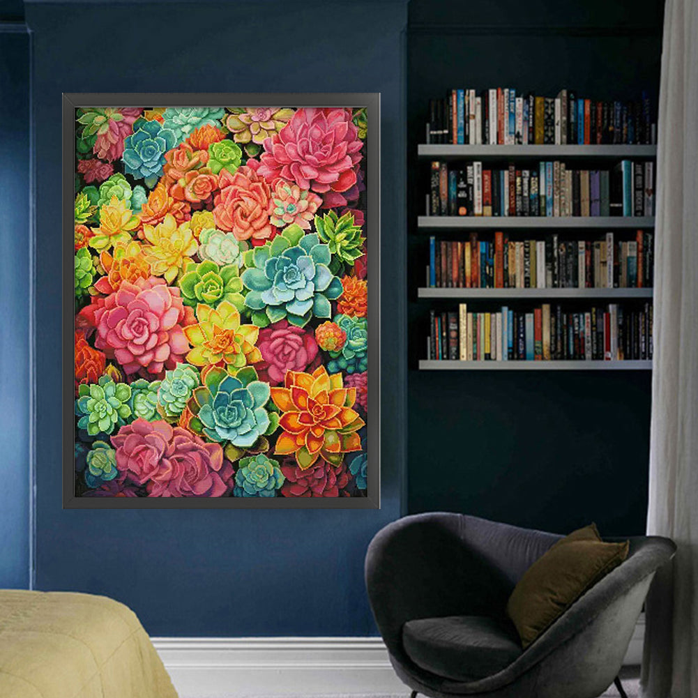 Colorful Succulents - Full 14CT Stamped Cross Stitch 60x75CM - Spring Egyptian Cotton
