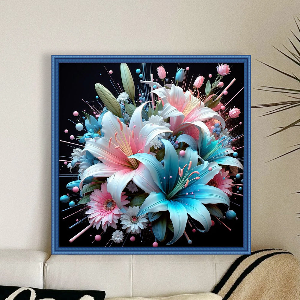 Lily Flower - Full 11CT Stamped Cross Stitch 40x40CM - Huacan