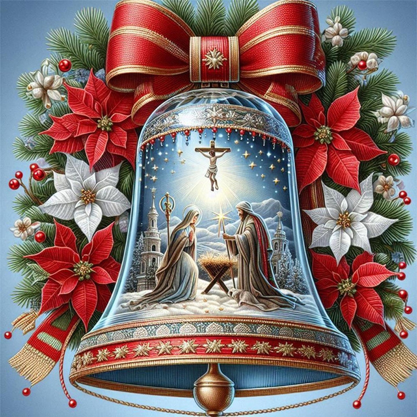 Jesus With Bells - Full 14CT Stamped Cross Stitch 40x40CM - Huacan