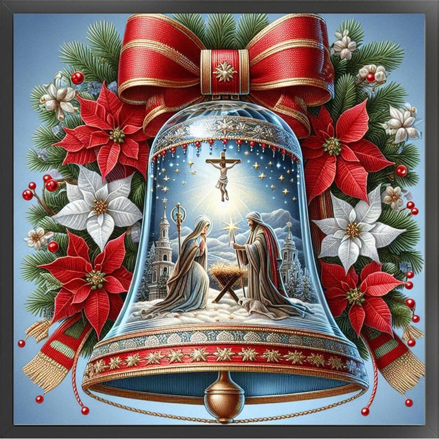Jesus With Bells - Full 14CT Stamped Cross Stitch 40x40CM - Huacan