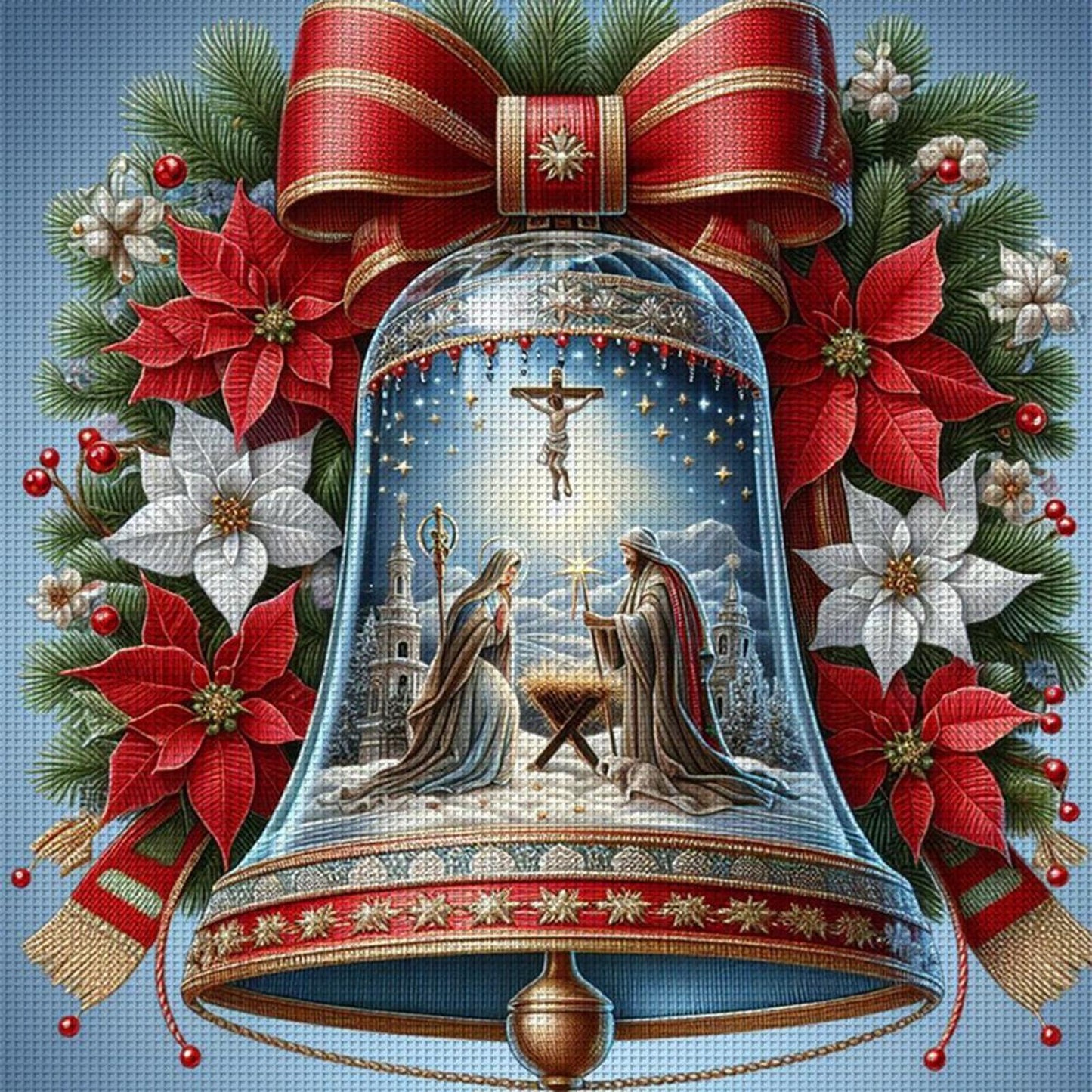 Jesus With Bells - Full 14CT Stamped Cross Stitch 40x40CM - Huacan
