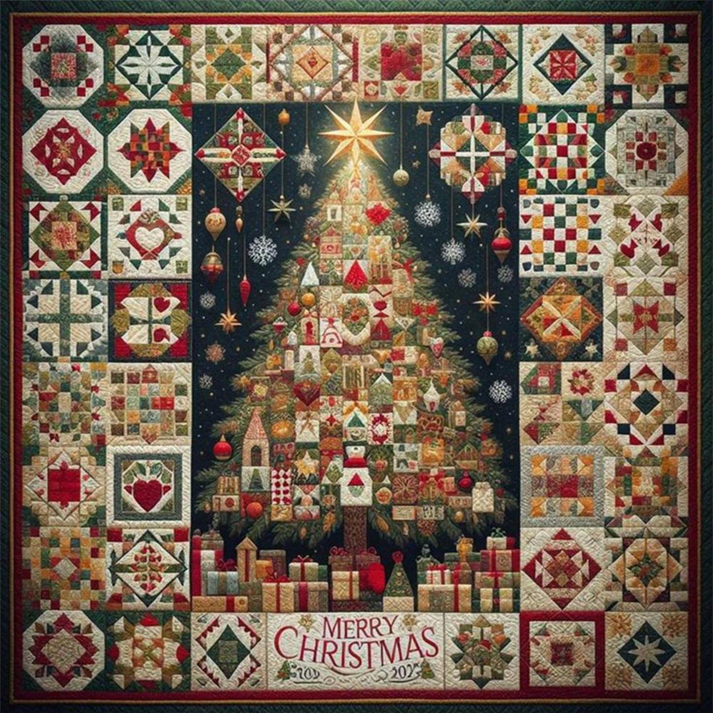 Christmas Tree - Full 14CT Stamped Cross Stitch 40x40CM - Huacan