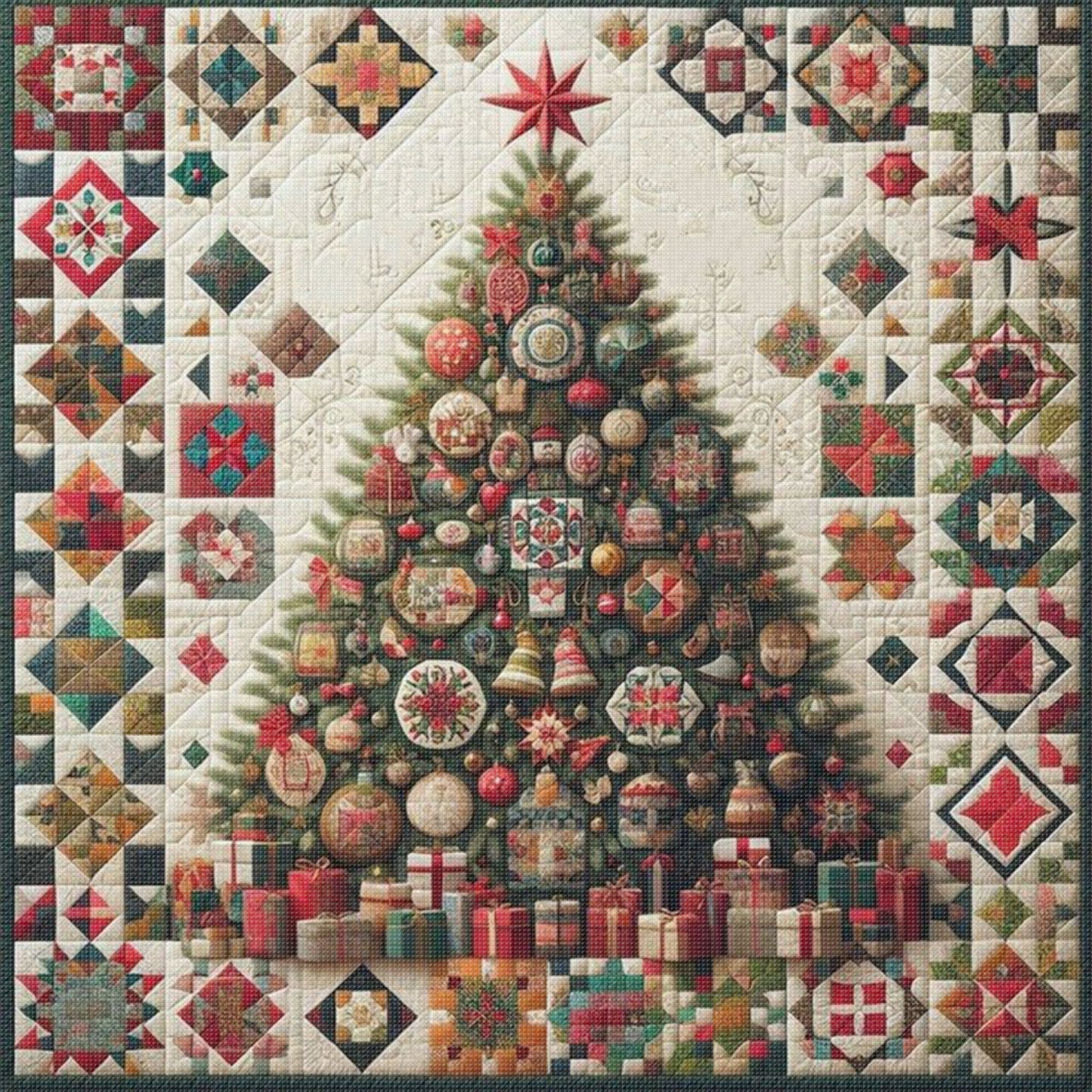 Christmas Tree - Full 14CT Stamped Cross Stitch 40x40CM - Huacan