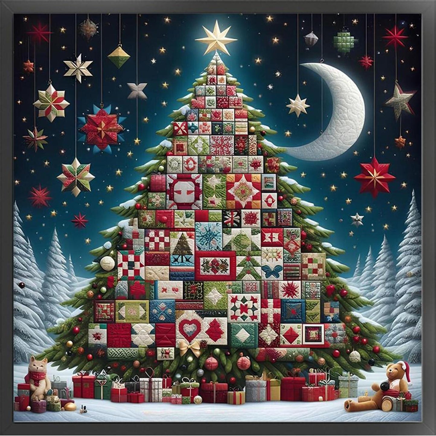 Christmas Tree - Full 14CT Stamped Cross Stitch 40x40CM - Huacan