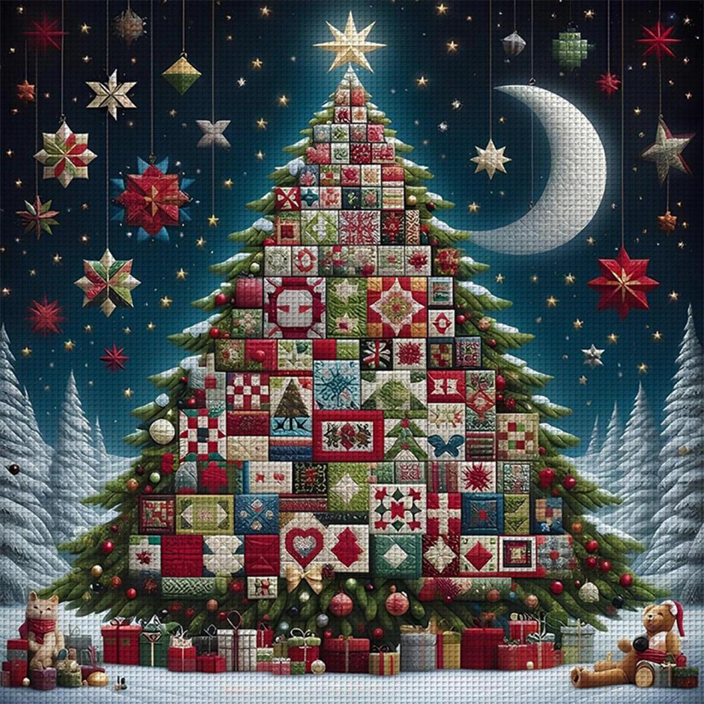 Christmas Tree - Full 14CT Stamped Cross Stitch 40x40CM - Huacan