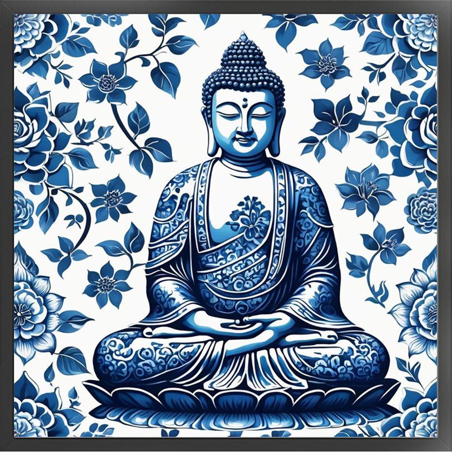 Blue And White Porcelain - Buddha Statue - Full 14CT Stamped Cross Stitch 40x40CM - Huacan