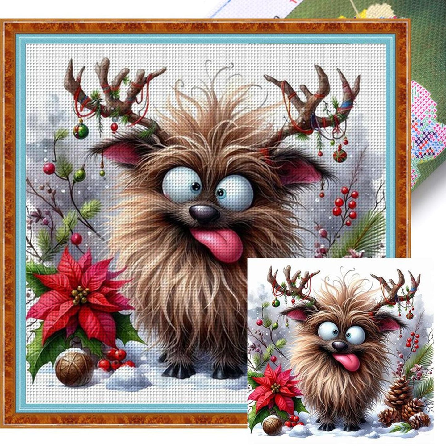 Cute Winter Reindeer - Full 18CT Stamped Cross Stitch 30x30CM - Huacan