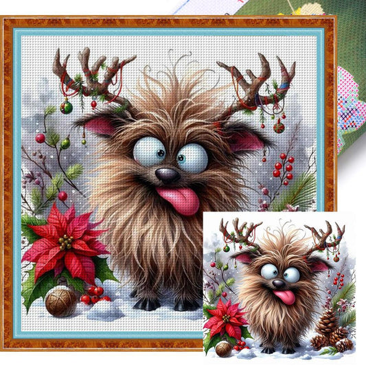 Cute Winter Reindeer - Full 18CT Stamped Cross Stitch 30x30CM - Huacan