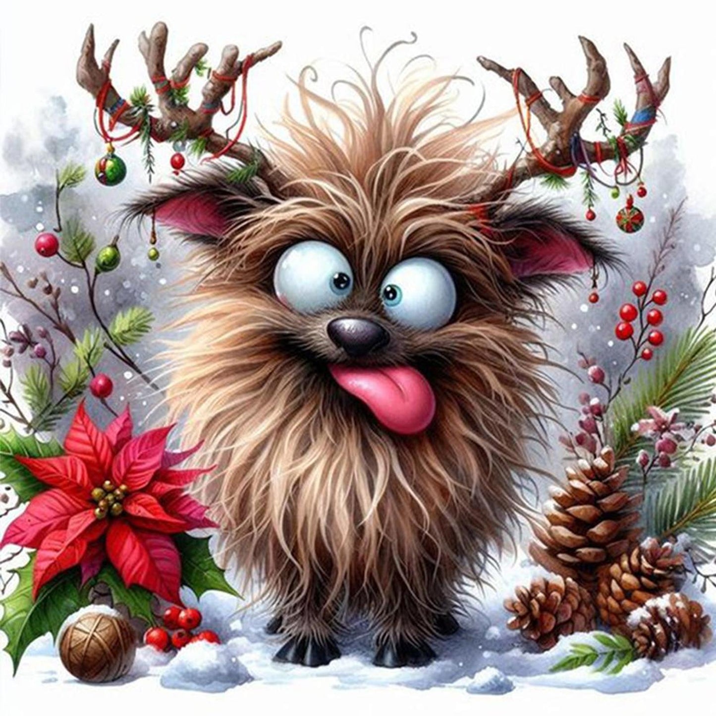 Cute Winter Reindeer - Full 18CT Stamped Cross Stitch 30x30CM - Huacan