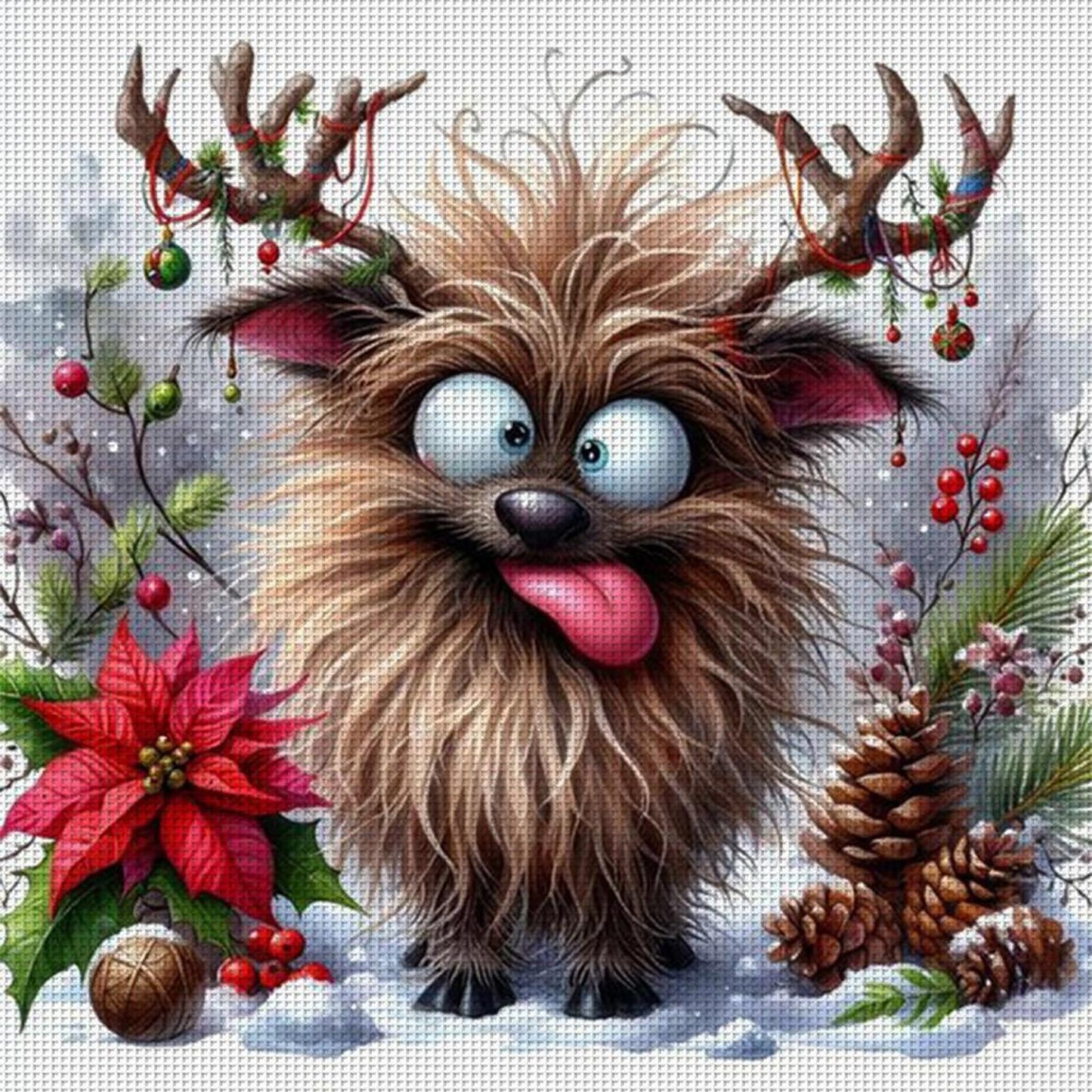 Cute Winter Reindeer - Full 18CT Stamped Cross Stitch 30x30CM - Huacan