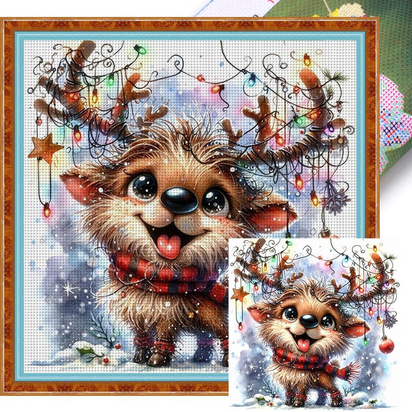 Cute Winter Reindeer - Full 18CT Stamped Cross Stitch 30x30CM - Huacan
