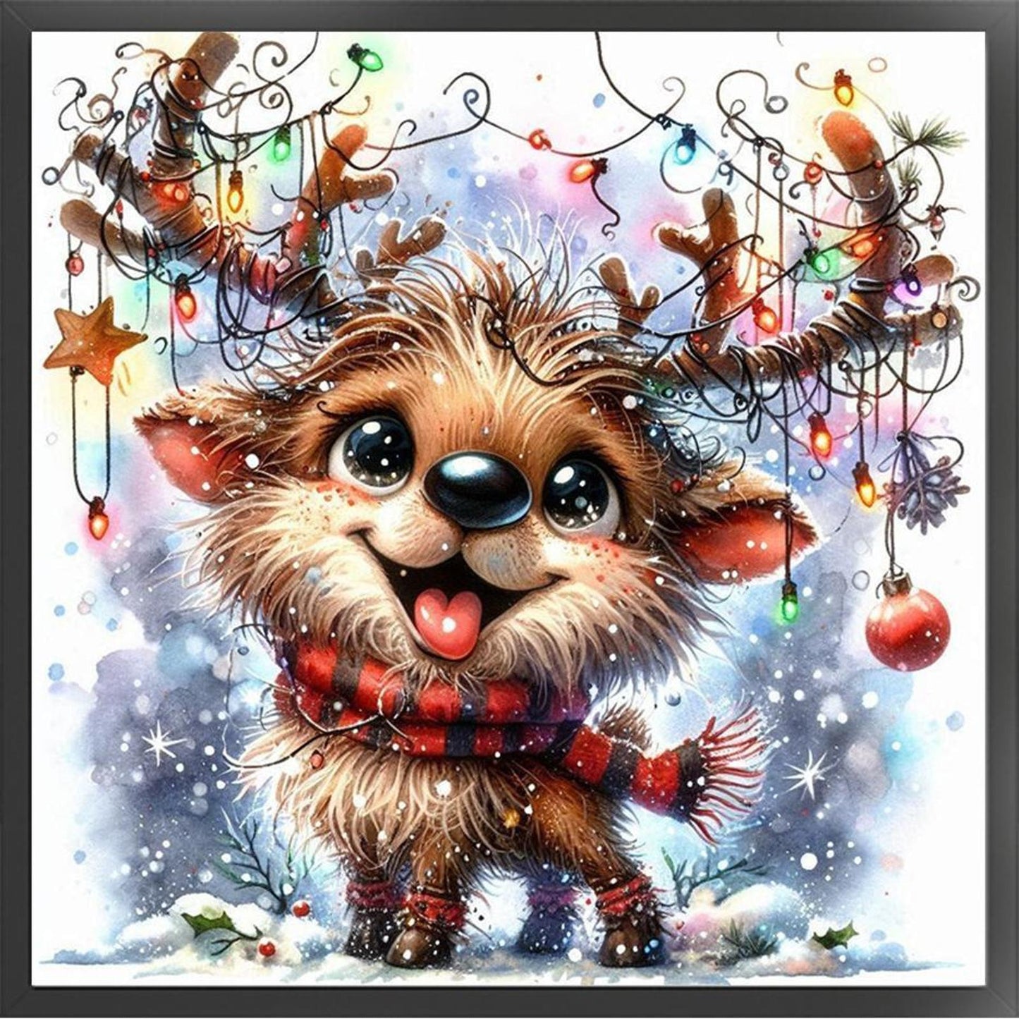Cute Winter Reindeer - Full 18CT Stamped Cross Stitch 30x30CM - Huacan