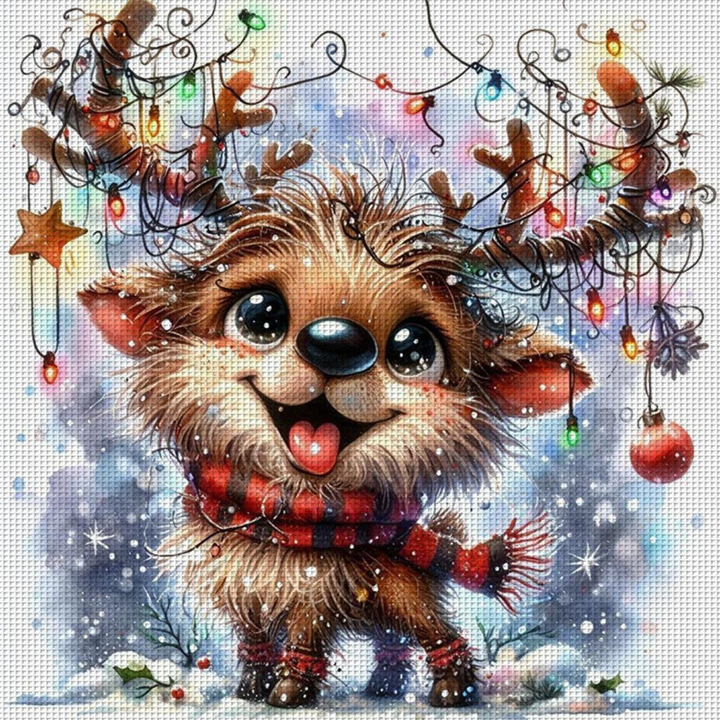 Cute Winter Reindeer - Full 18CT Stamped Cross Stitch 30x30CM - Huacan