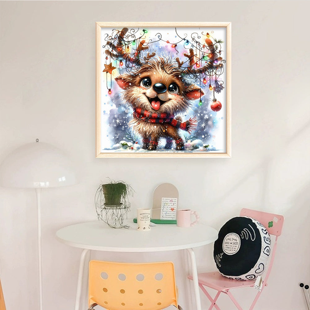 Cute Winter Reindeer - Full 18CT Stamped Cross Stitch 30x30CM - Huacan