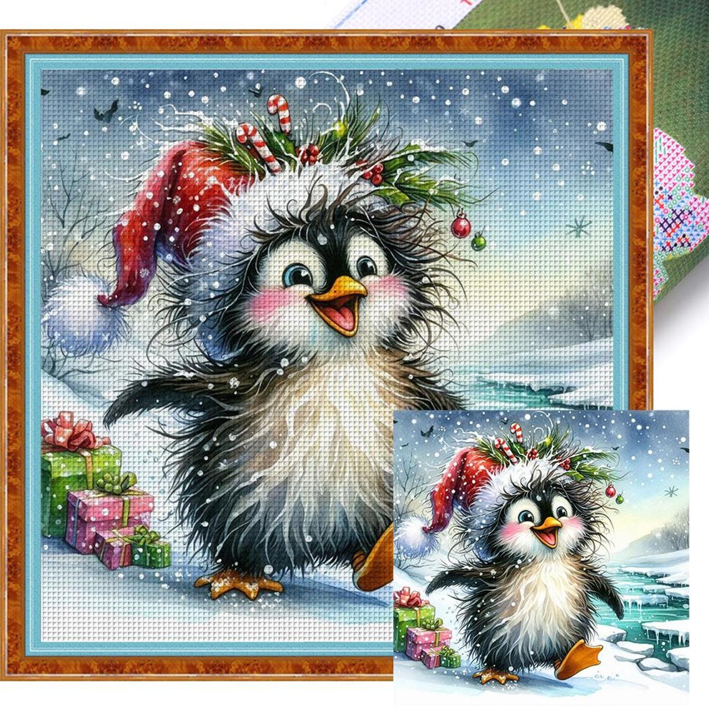 Cute Winter Penguin - Full 18CT Stamped Cross Stitch 30x30CM - Huacan