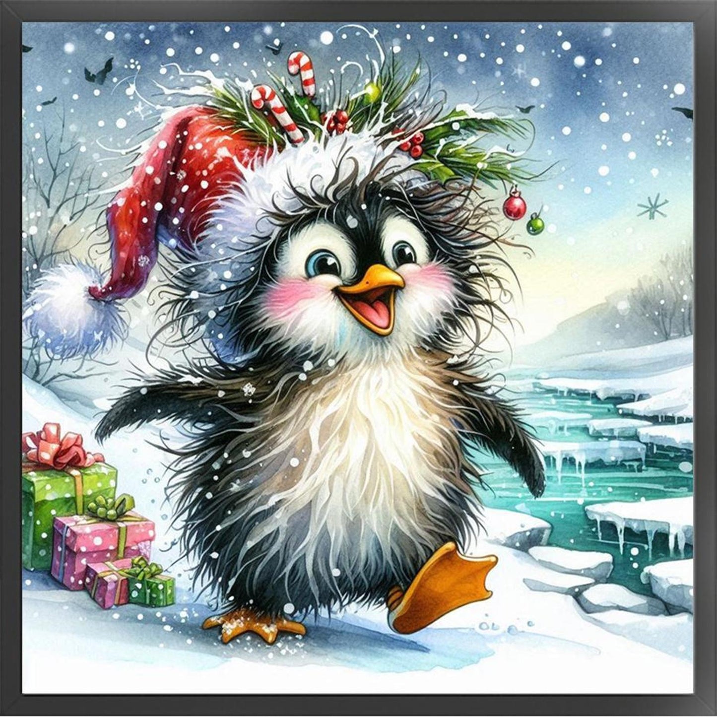 Cute Winter Penguin - Full 18CT Stamped Cross Stitch 30x30CM - Huacan