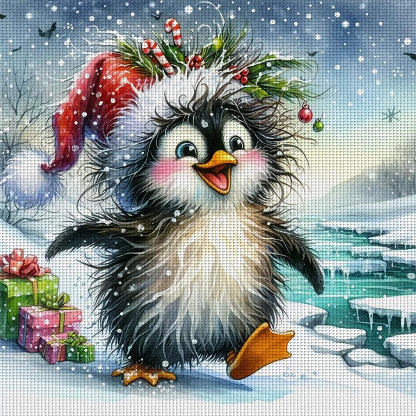 Cute Winter Penguin - Full 18CT Stamped Cross Stitch 30x30CM - Huacan
