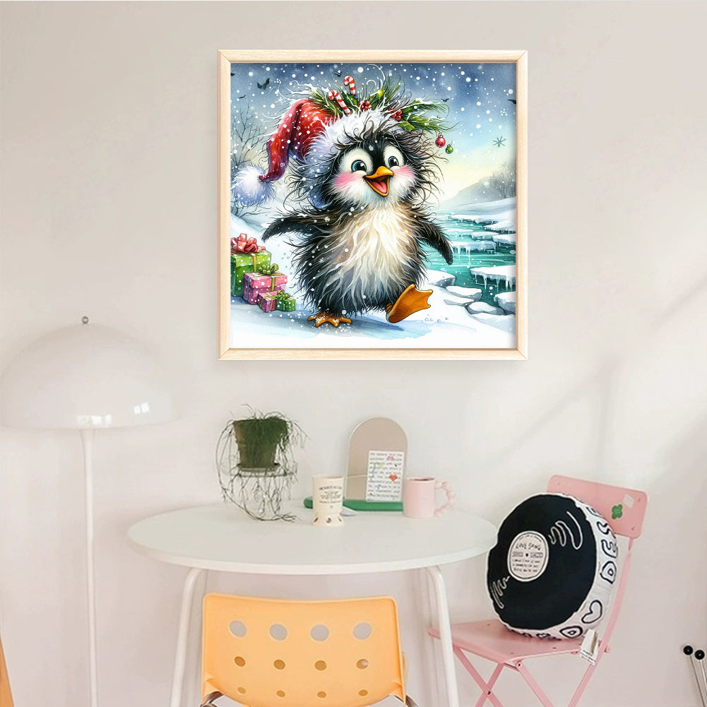 Cute Winter Penguin - Full 18CT Stamped Cross Stitch 30x30CM - Huacan