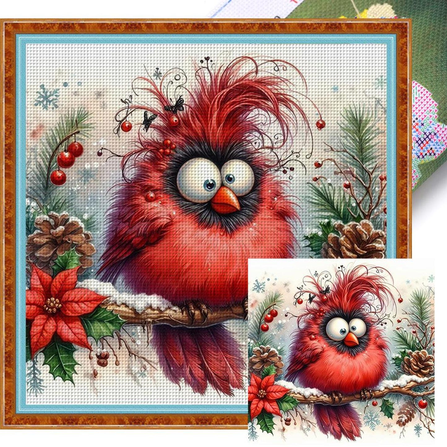 Cute Winter Red Bird - Full 18CT Stamped Cross Stitch 30x30CM - Huacan