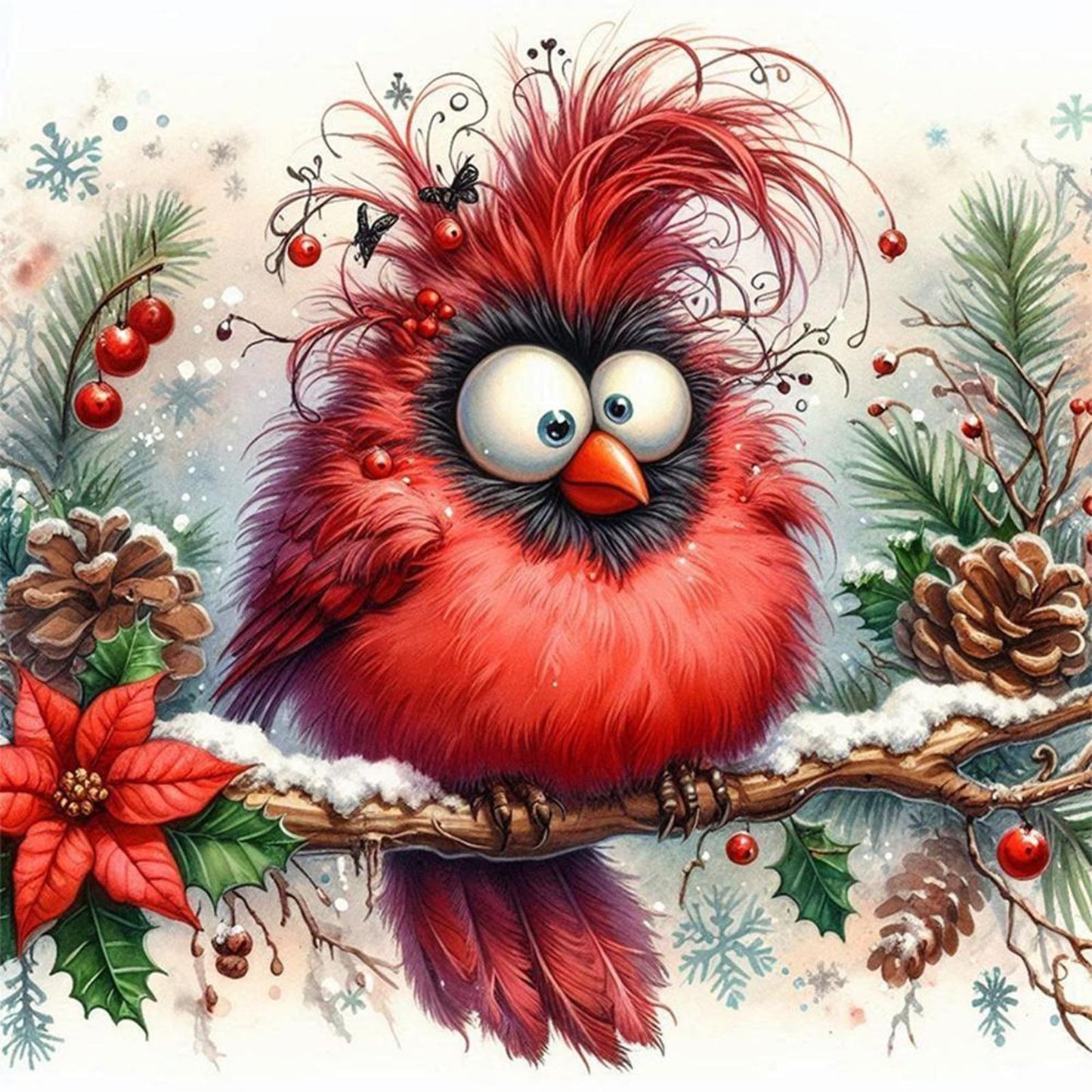 Cute Winter Red Bird - Full 18CT Stamped Cross Stitch 30x30CM - Huacan