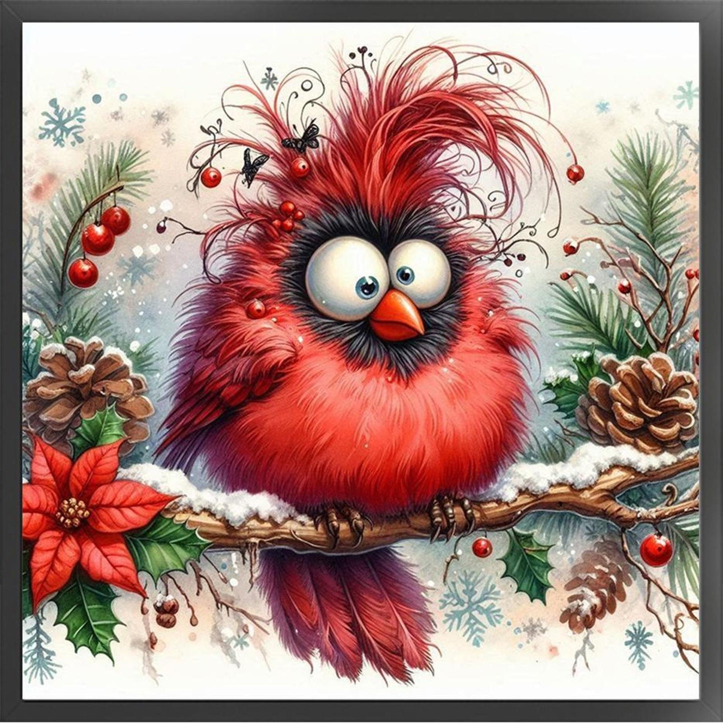 Cute Winter Red Bird - Full 18CT Stamped Cross Stitch 30x30CM - Huacan