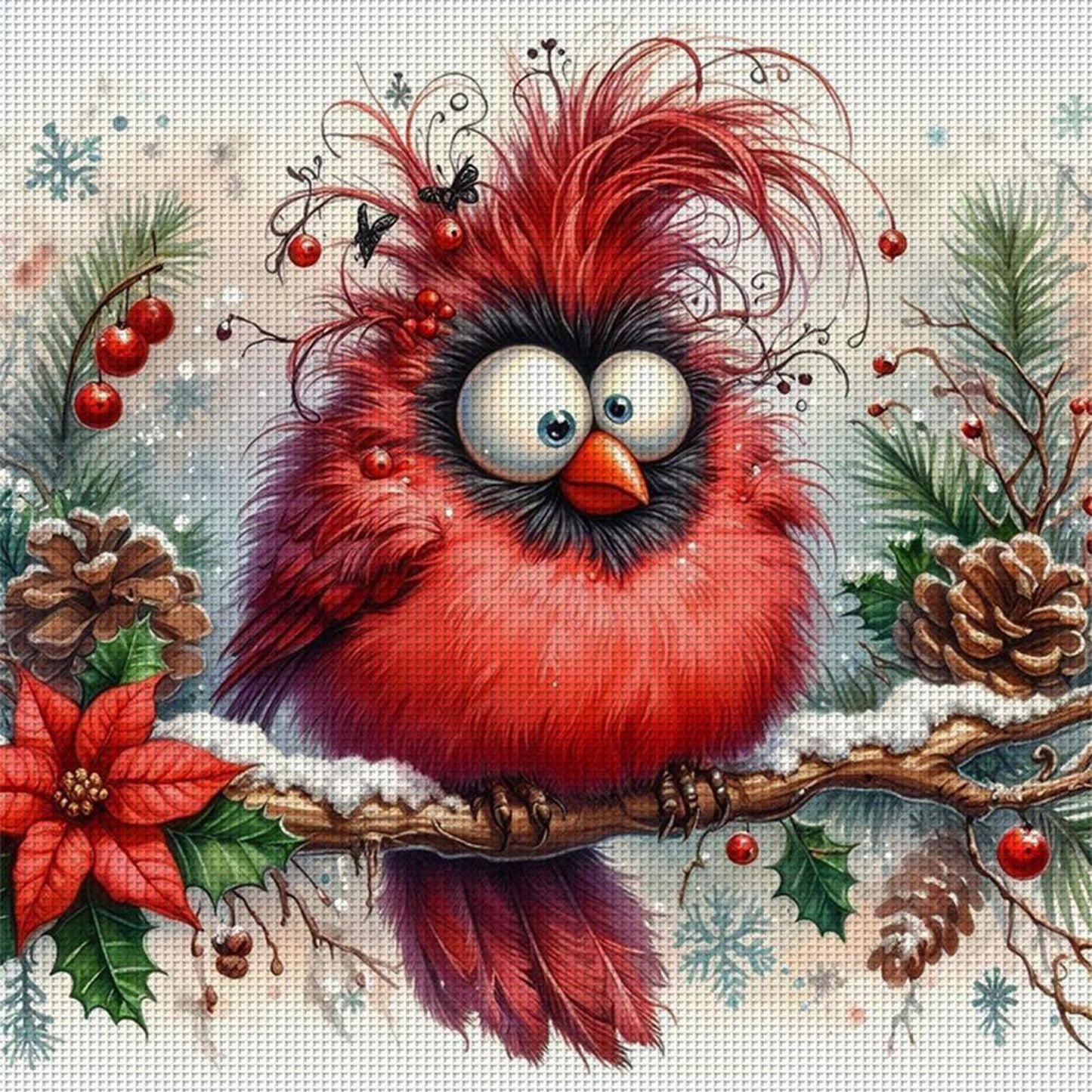 Cute Winter Red Bird - Full 18CT Stamped Cross Stitch 30x30CM - Huacan