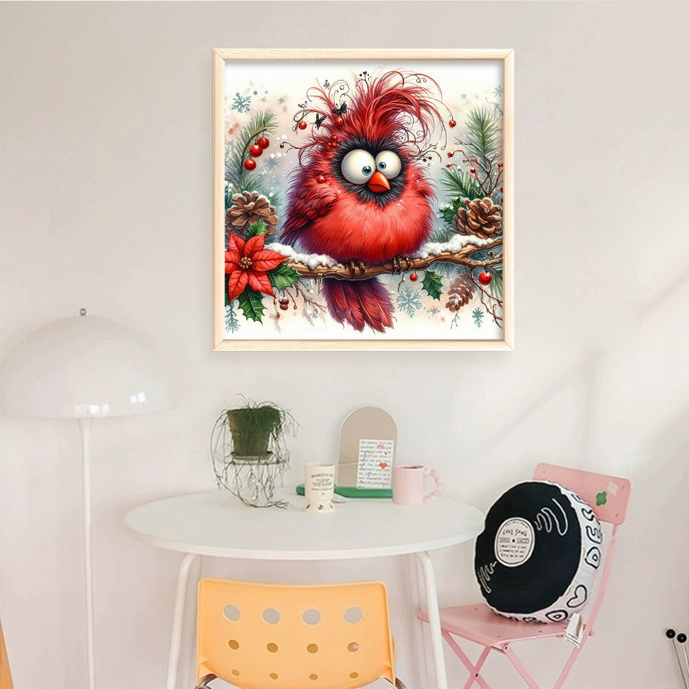Cute Winter Red Bird - Full 18CT Stamped Cross Stitch 30x30CM - Huacan
